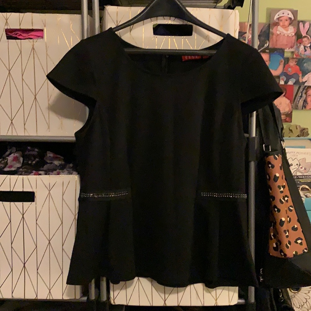 Elle Peplum Black Top Beaded Detail Adult Large